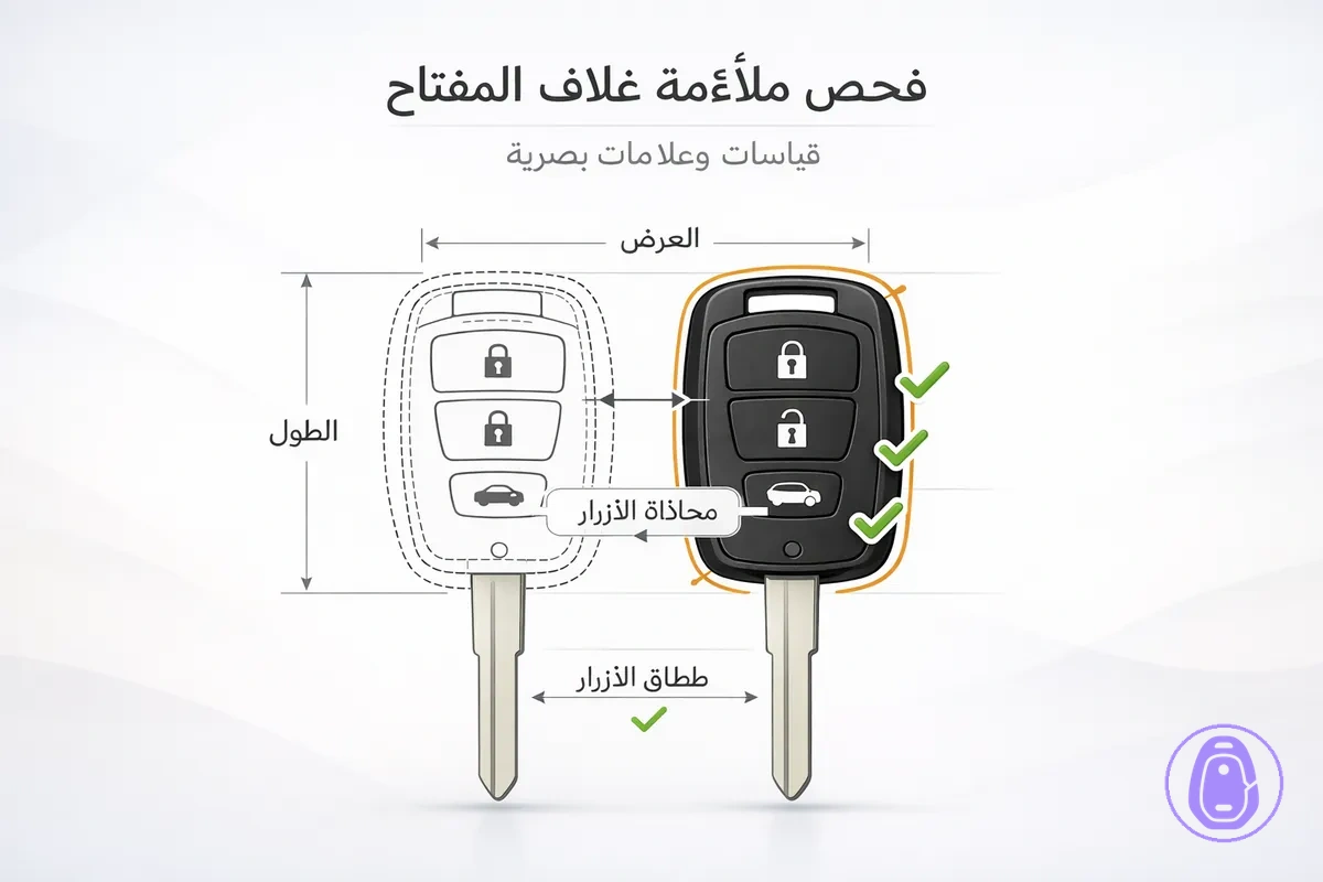 رسمة قياس وتحديد شكل لتأكيد ملاءمة غلاف مفتاح السيارة قبل الشراء.