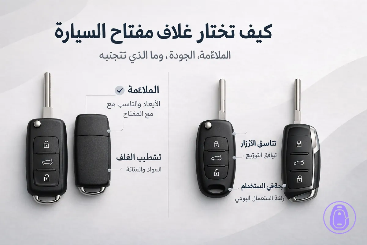 صورة مقارنة تساعد على اختيار غلاف مفتاح السيارة بناءً على الملاءمة وجودة التصنيع والاستخدام اليومي.