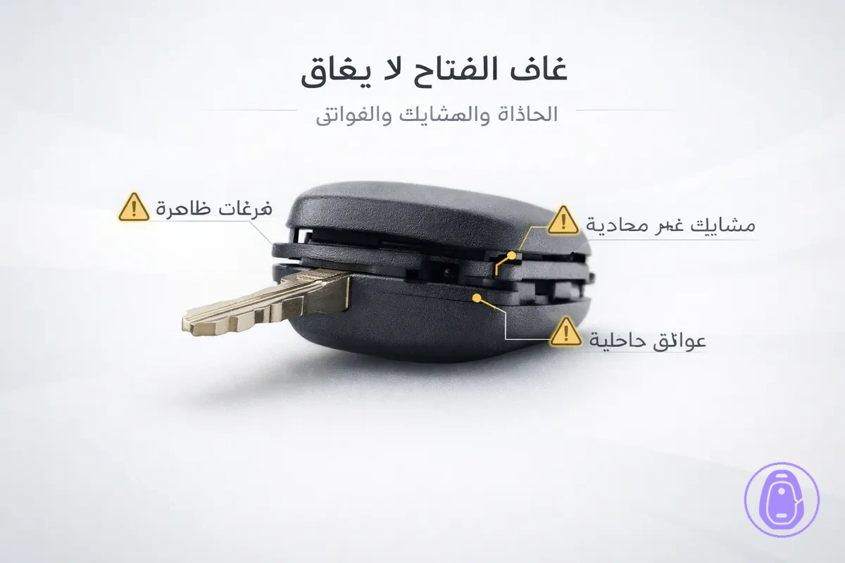 رسمة لغلاف لا يُغلق تُظهر الفراغات والمشابك ونقاط عدم المحاذاة.