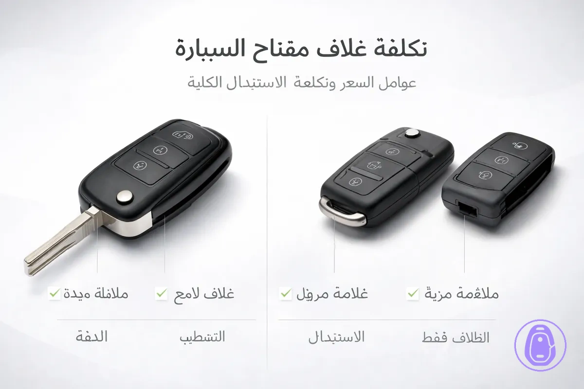 رسمة تقارن تكلفة خيارات غلاف مفتاح السيارة وتبرز عوامل القيمة مثل دقة الملاءمة والمتانة.