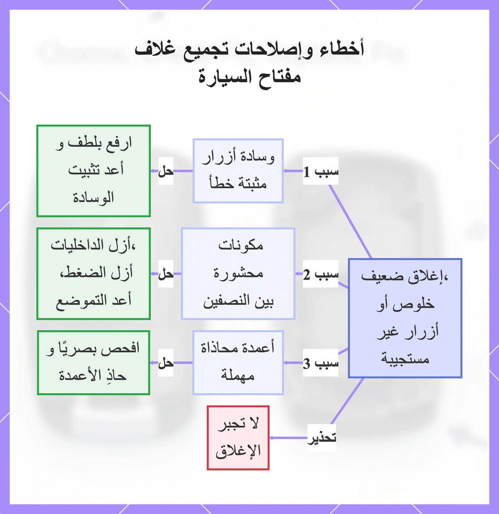 أخطاء وإصلاحات تجميع غلاف مفتاح السيارة