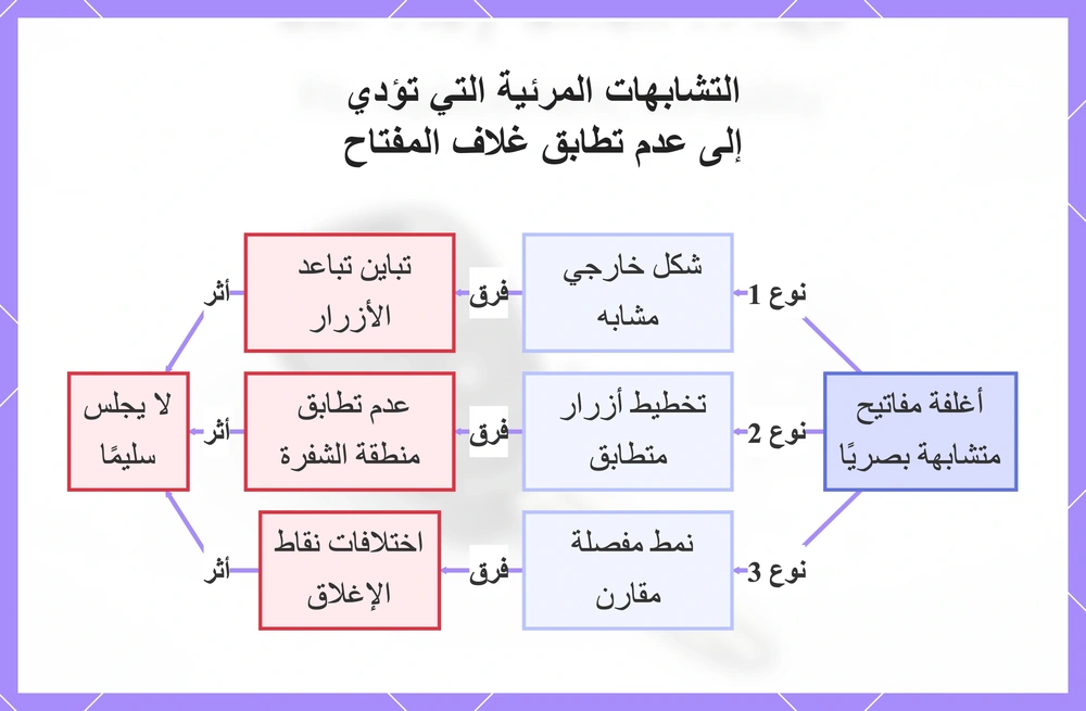 التشابهات المرئية التي تؤدي إلى عدم تطابق غلاف المفتاح