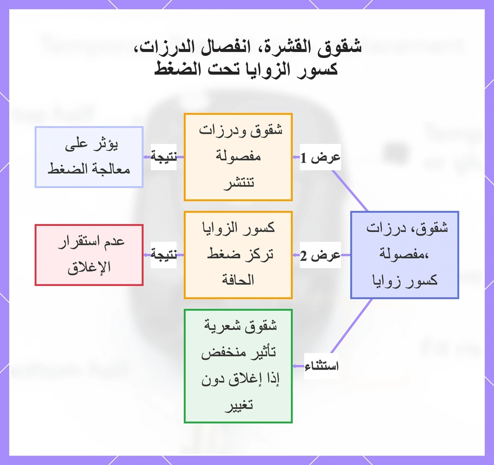 شقوق القشرة، انفصال الدرزات، كسور الزوايا تحت الضغط