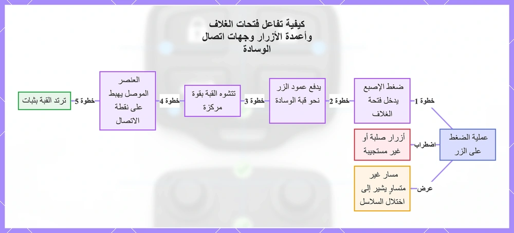 كيفية تفاعل فتحات الغلاف وأعمدة الأزرار وجهات اتصال الوسادة