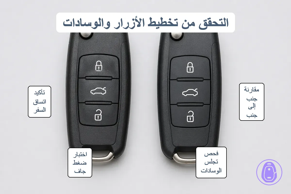 التحقق من تطابق توزيع الأزرار ووسادة الأزرار باستخدام مفتاح السيارة الأصلي كمرجع