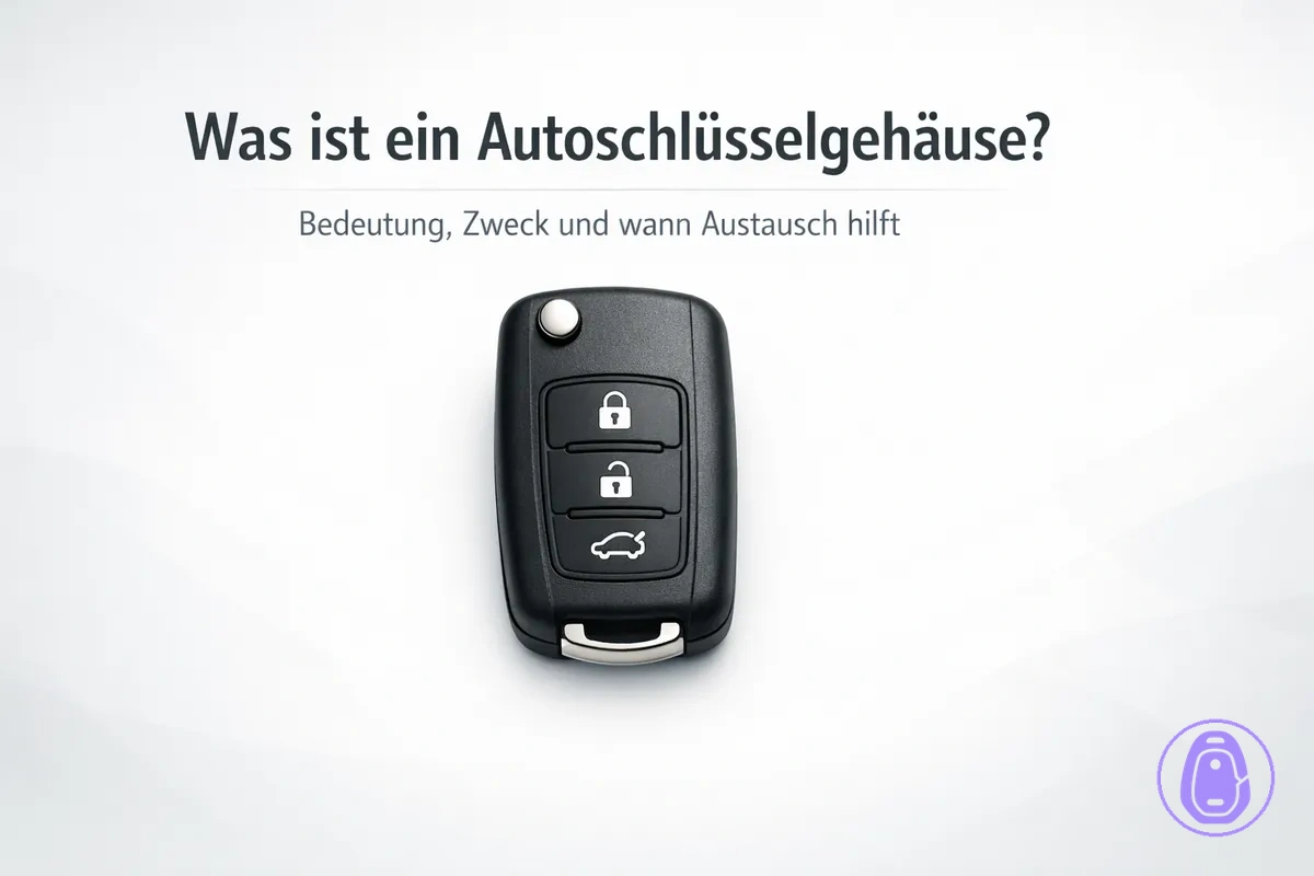Einfache Illustration eines Autoschlüsselgehäuses mit Fokus auf Außengehäuse und Tasten.