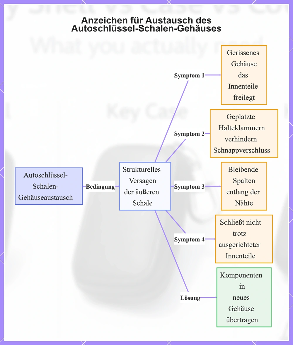 Anzeichen für Austausch des Autoschlüssel-Schalen-Gehäuses