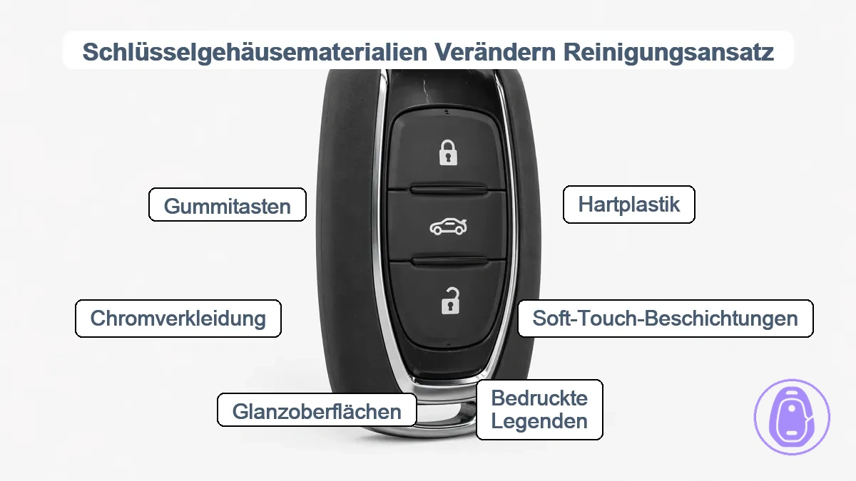 Oberflächen des Autoschlüsselgehäuses mit Materialempfindlichkeiten gegenüber Reinigungsrisiken