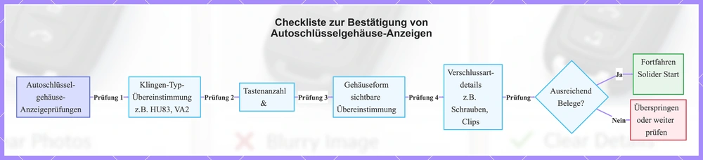 Checkliste zur Bestätigung von Autoschlüsselgehäuse-Anzeigen