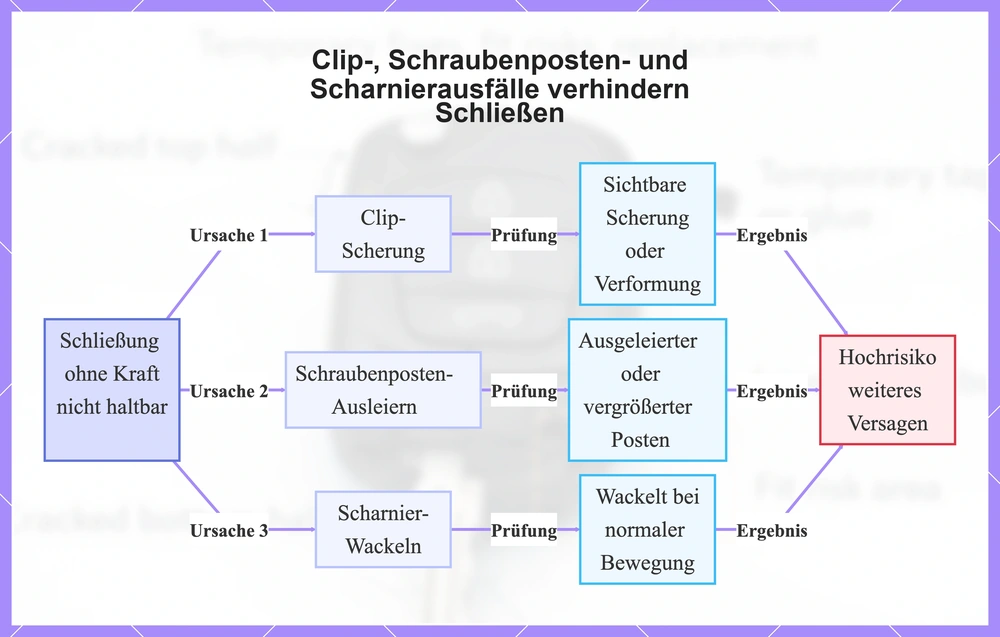 Clip-, Schraubenposten- und Scharnierausfälle verhindern Schließen