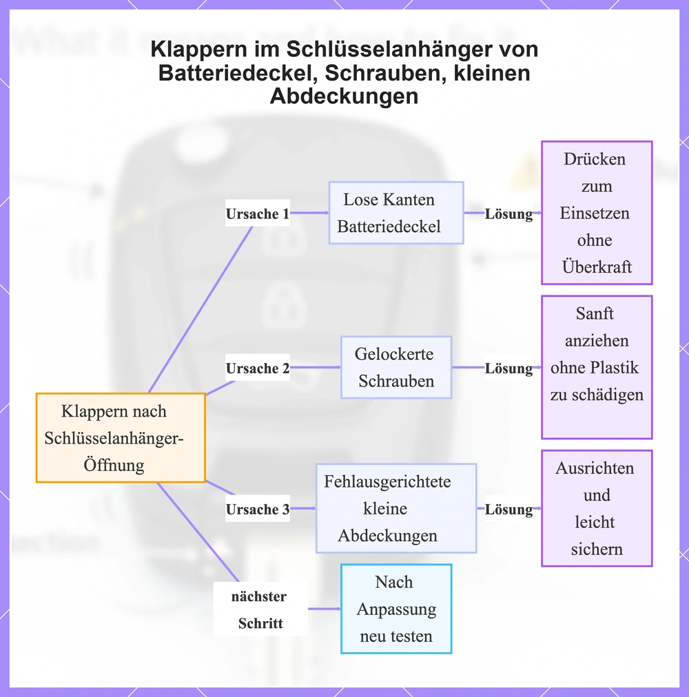 Klappern im Schlüsselanhänger von Batteriedeckel, Schrauben, kleinen Abdeckungen