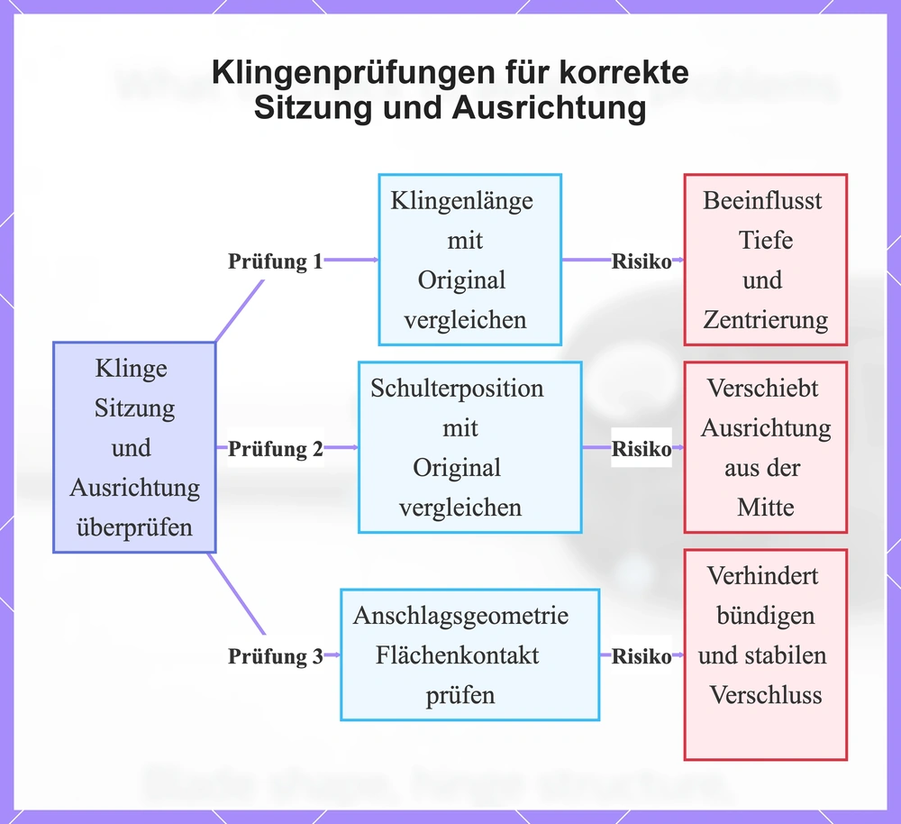Klingenprüfungen für korrekte Sitzung und Ausrichtung
