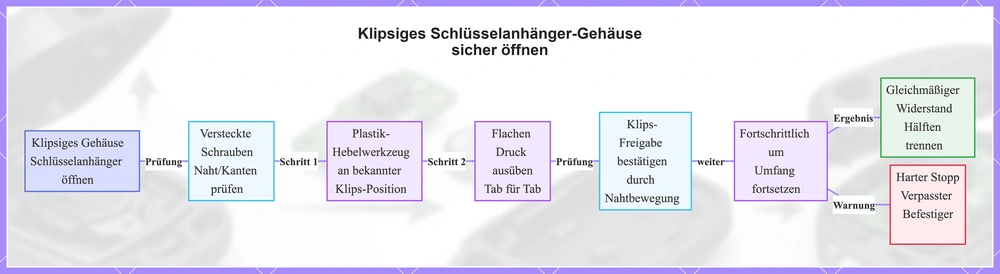 Klipsiges Schlüsselanhänger-Gehäuse sicher öffnen