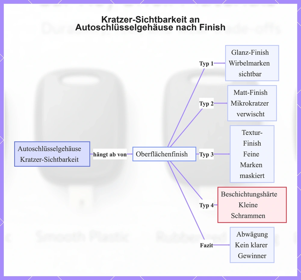 Kratzer-Sichtbarkeit an Autoschlüsselgehäuse nach Finish