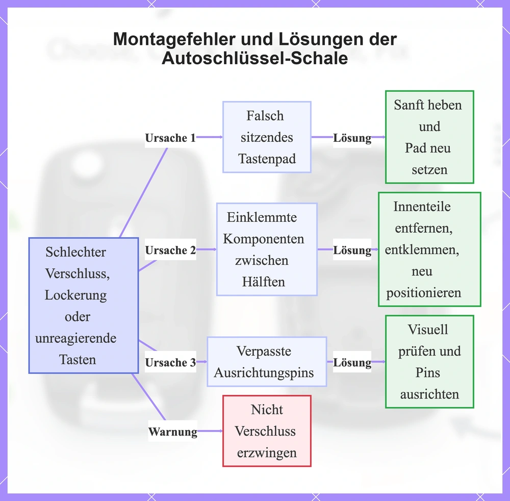 Montagefehler und Lösungen der Autoschlüssel-Schale