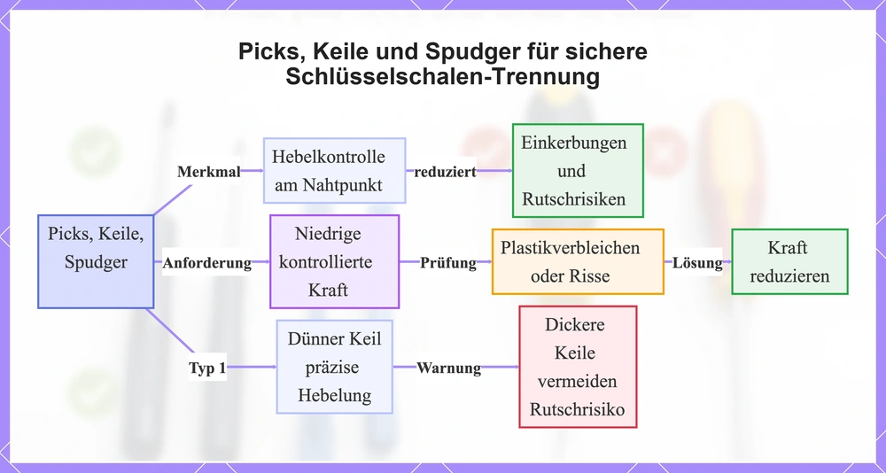 Picks, Keile und Spudger für sichere Schlüsselschalen-Trennung