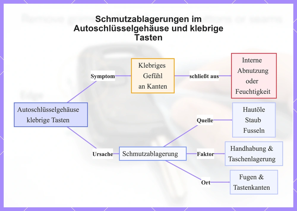 Schmutzablagerungen im Autoschlüsselgehäuse und klebrige Tasten