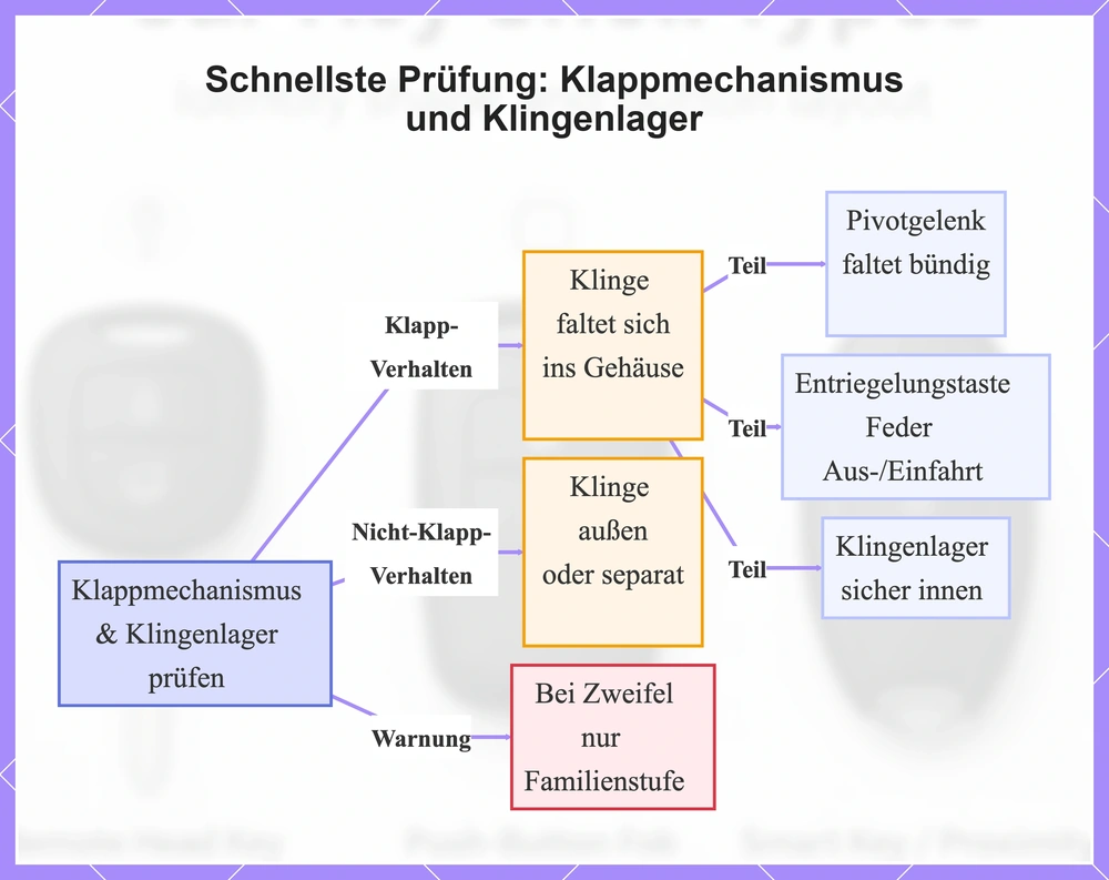 Schnellste Prüfung: Klappmechanismus und Klingenlager