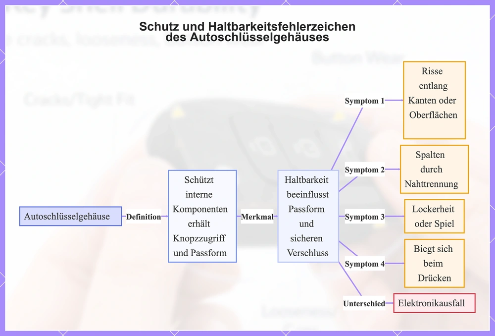Schutz und Haltbarkeitsfehlerzeichen des Autoschlüsselgehäuses