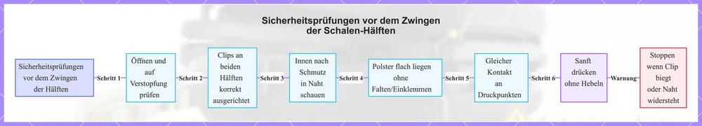 Sicherheitsprüfungen vor dem Zwingen der Schalen-Hälften