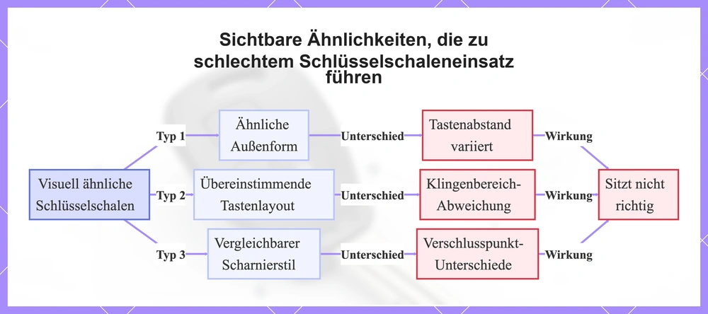 Sichtbare Ähnlichkeiten, die zu schlechtem Schlüsselschaleneinsatz führen