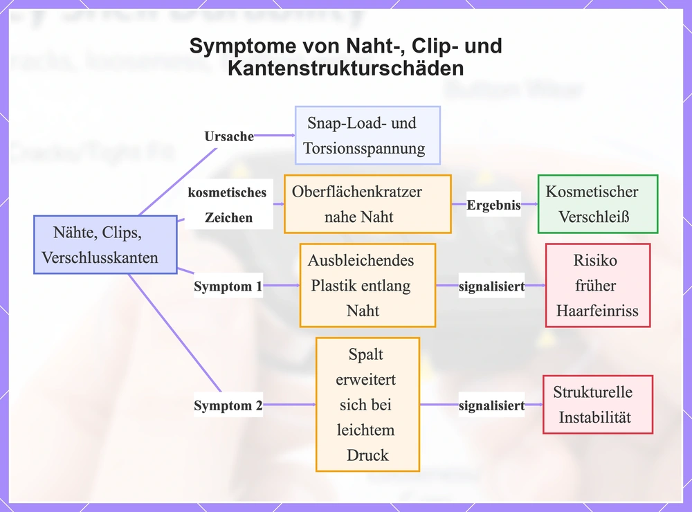 Symptome von Naht-, Clip- und Kantenstrukturschäden