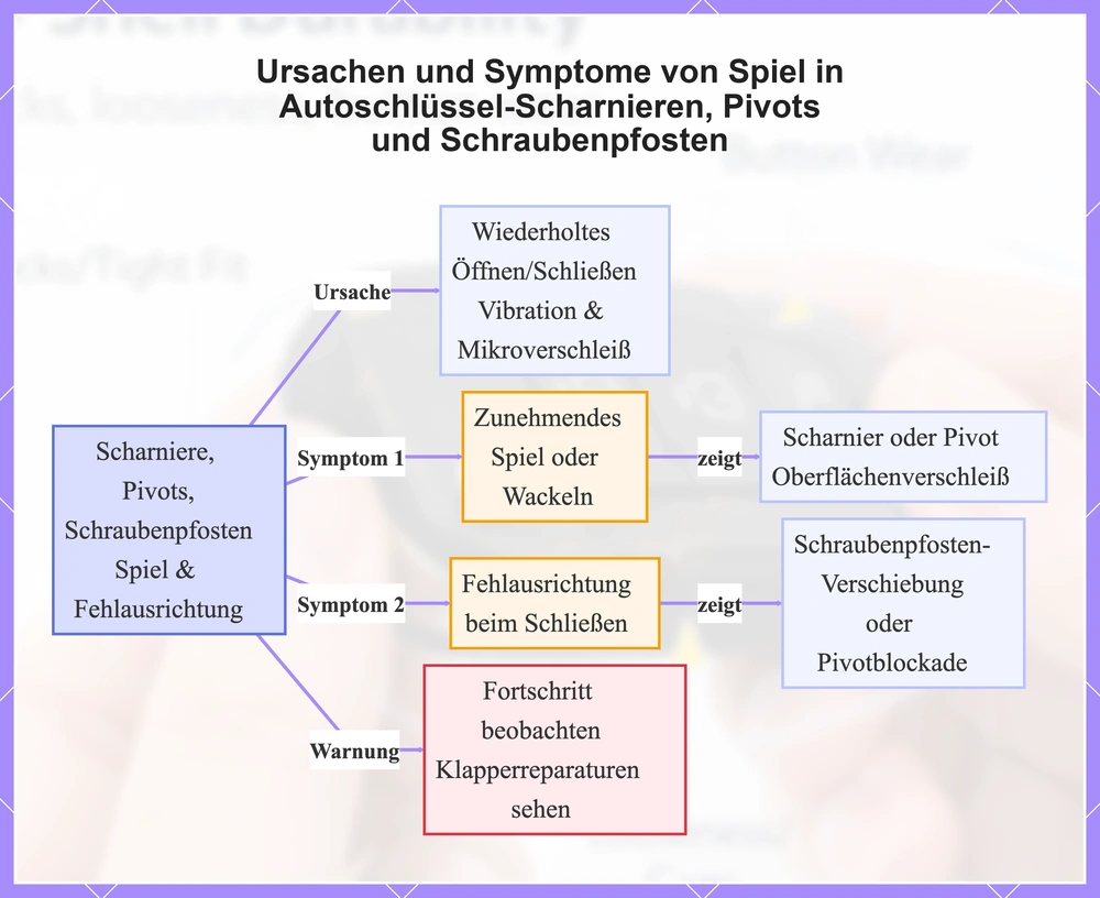 Ursachen und Symptome von Spiel in Autoschlüssel-Scharnieren, Pivots und Schraubenpfosten