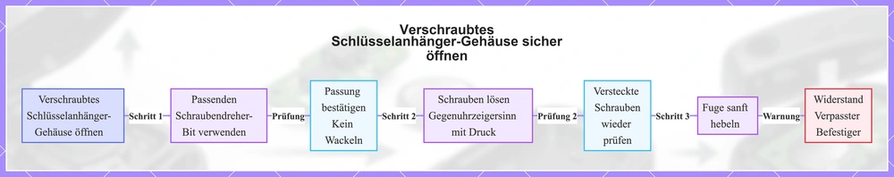 Verschraubtes Schlüsselanhänger-Gehäuse sicher öffnen