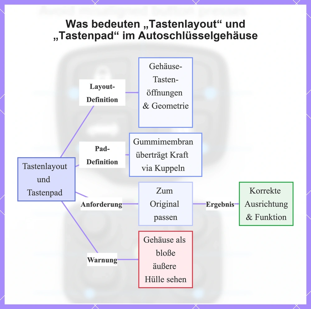 Was bedeuten „Tastenlayout“ und „Tastenpad“ im Autoschlüsselgehäuse