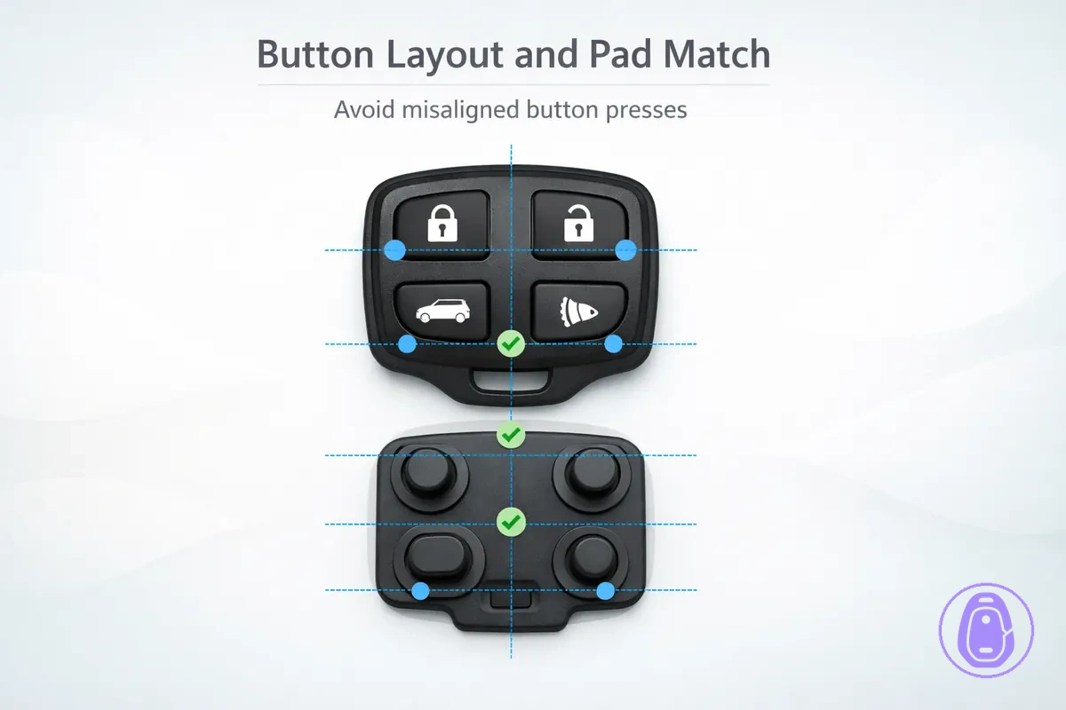 Top-view illustration of Car key shell button layout with a matching button pad underneath.