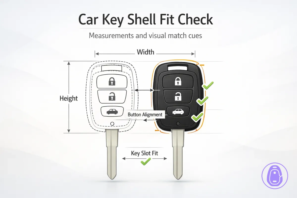 Measurement and outline illustration used to confirm Car key shell fit before buying.