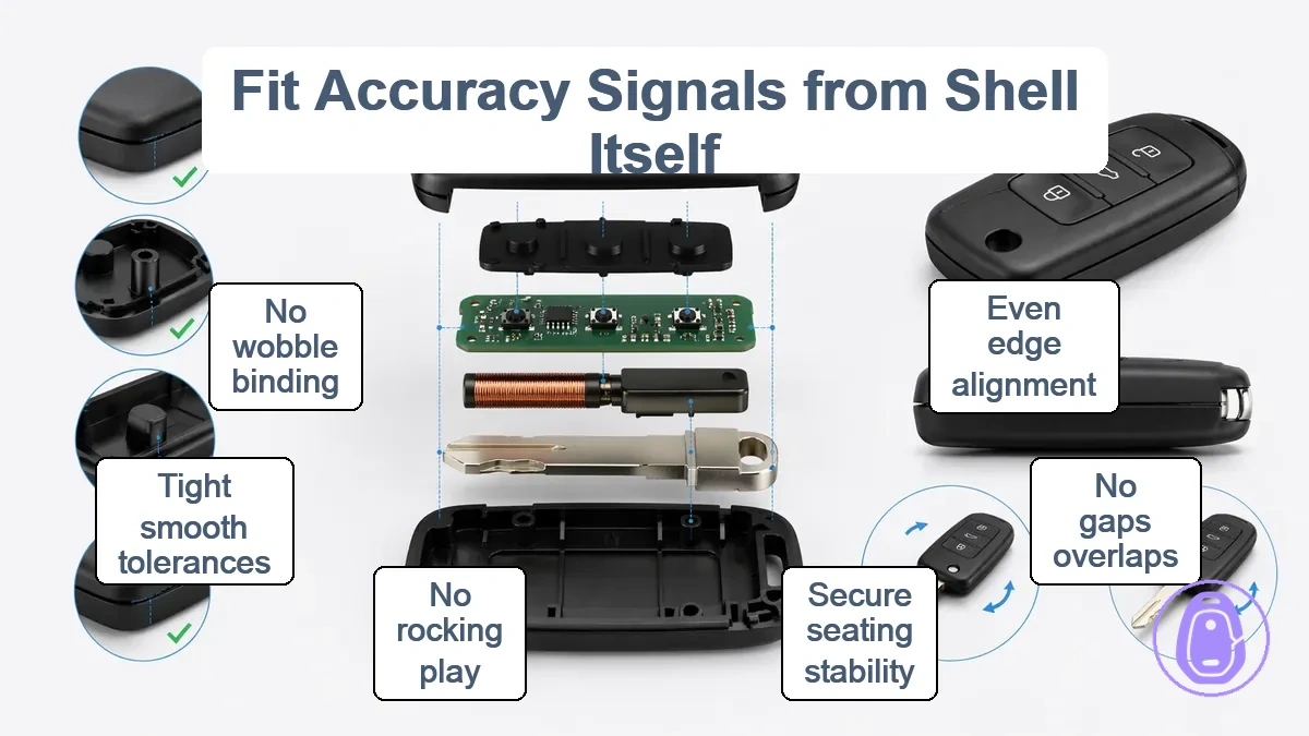 Car key shell fit accuracy verification cues like alignment and seating stability