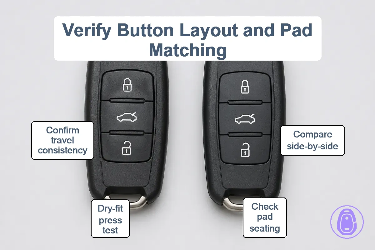 Verifying button layout and pad matching using original car key as reference