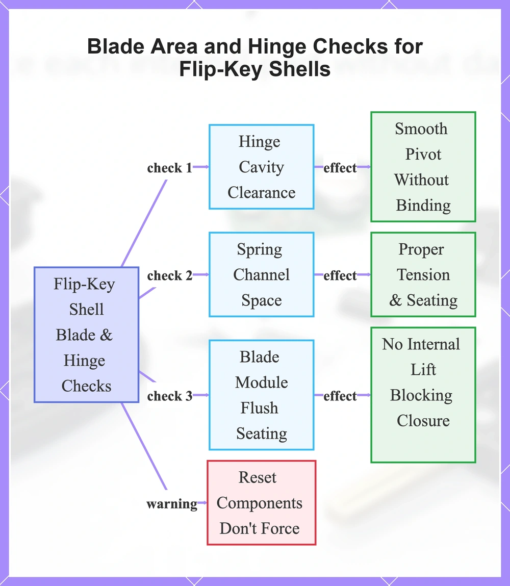 Blade Area and Hinge Checks for Flip-Key Shells