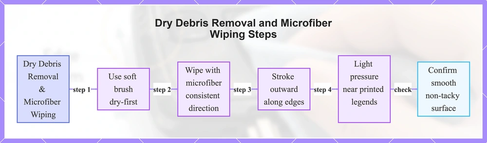 Dry Debris Removal and Microfiber Wiping Steps