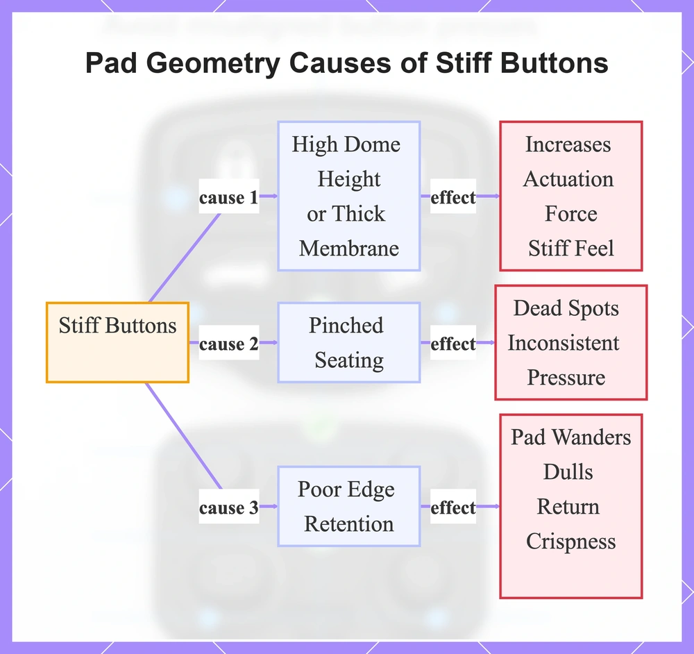 Pad Geometry Causes of Stiff Buttons