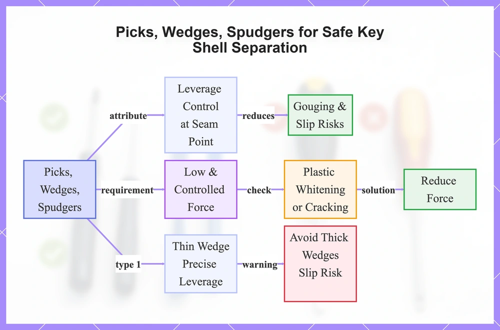 Picks, Wedges, Spudgers for Safe Key Shell Separation