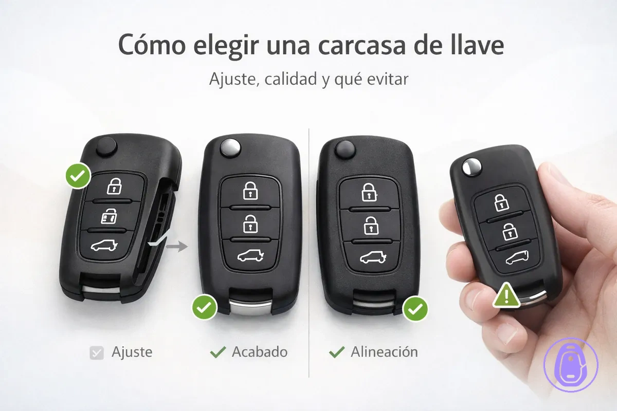 Imagen comparativa para elegir una carcasa de llave del coche según ajuste, calidad de construcción y uso diario.