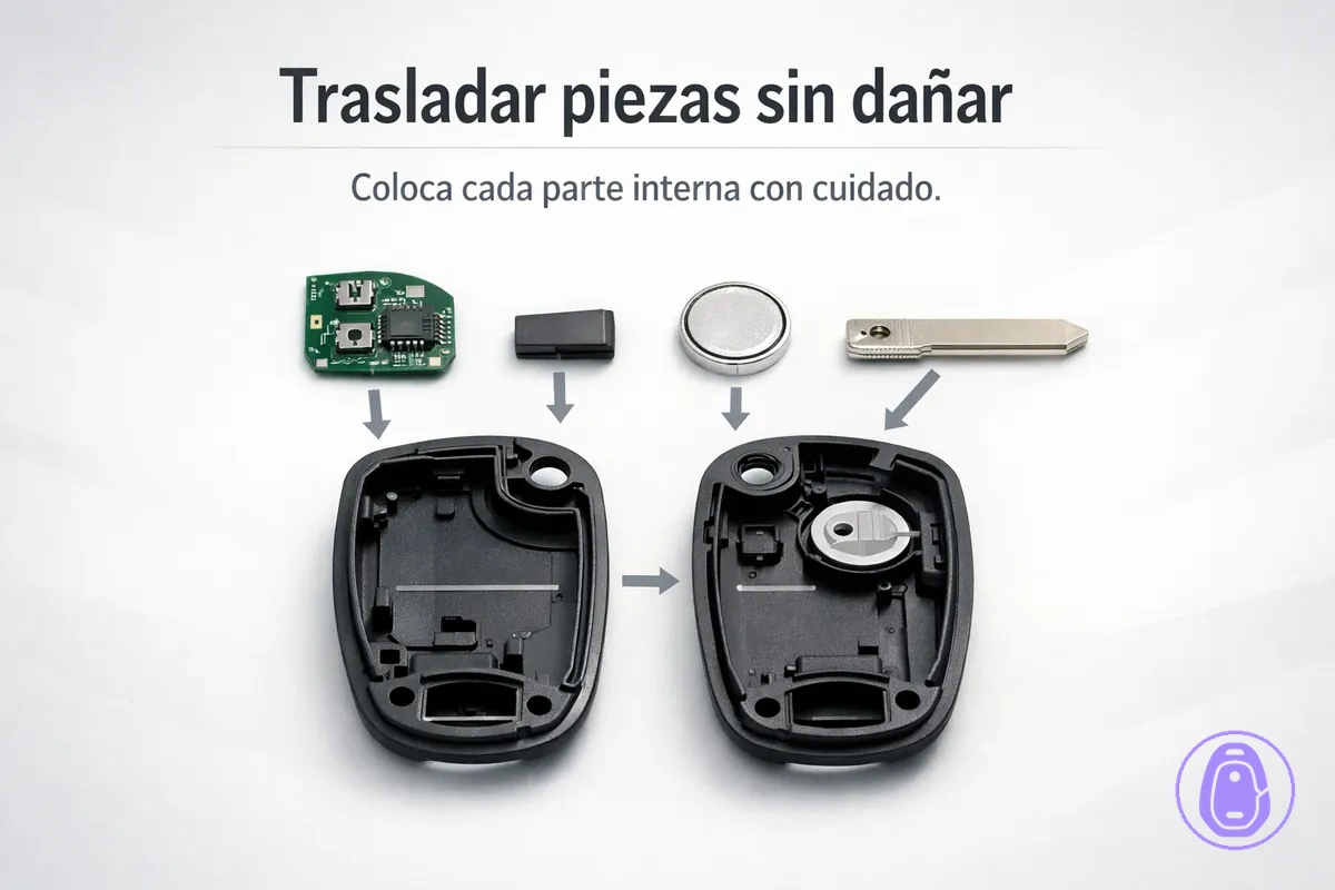 Ilustración de la carcasa abierta mostrando dónde van las piezas internas durante un traslado cuidadoso.