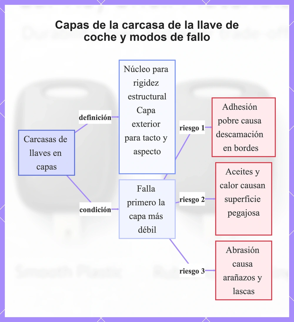 Capas de la carcasa de la llave de coche y modos de fallo