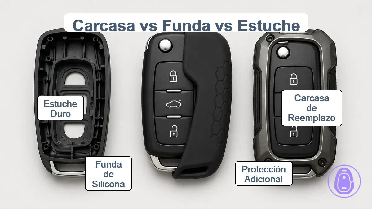 Comparación de carcasa de llave del coche como carcasa de sustitución frente a funda y estuche de llave como capas de protección adicionales.