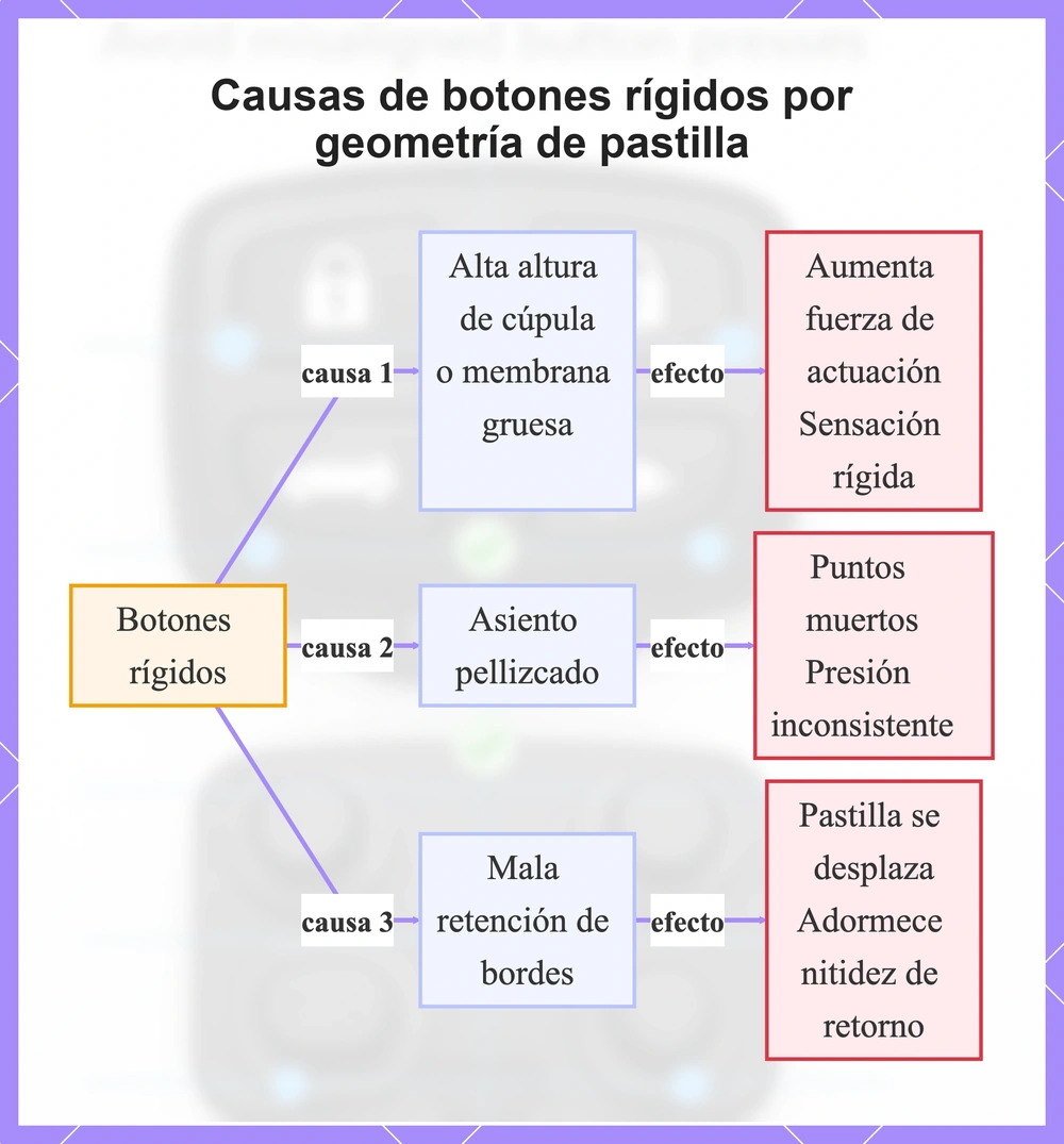 Causas de botones rígidos por geometría de pastilla