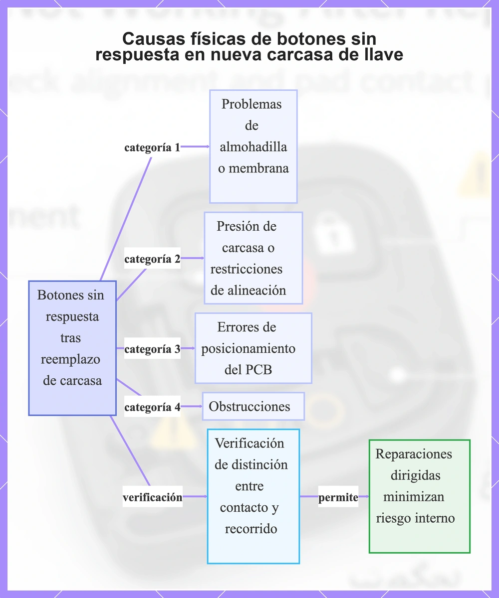 Causas físicas de botones sin respuesta en nueva carcasa de llave
