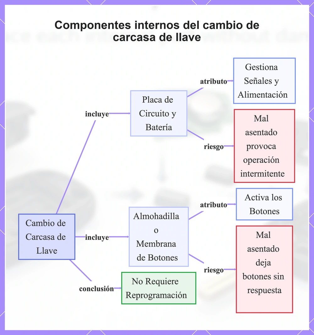 Componentes internos del cambio de carcasa de llave