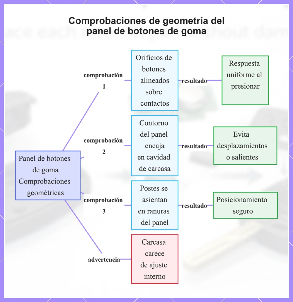 Comprobaciones de geometría del panel de botones de goma