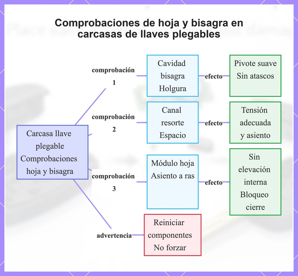 Comprobaciones de hoja y bisagra en carcasas de llaves plegables