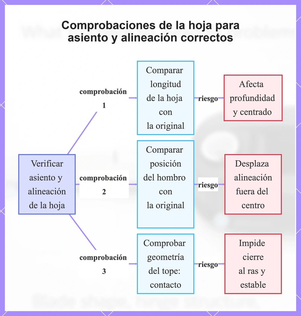 Comprobaciones de la hoja para asiento y alineación correctos