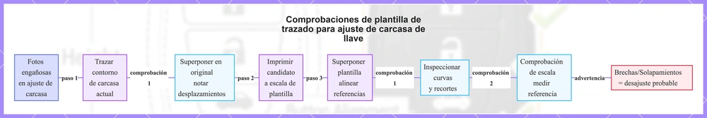 Comprobaciones de plantilla de trazado para ajuste de carcasa de llave