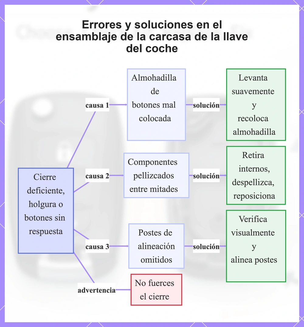 Errores y soluciones en el ensamblaje de la carcasa de la llave del coche