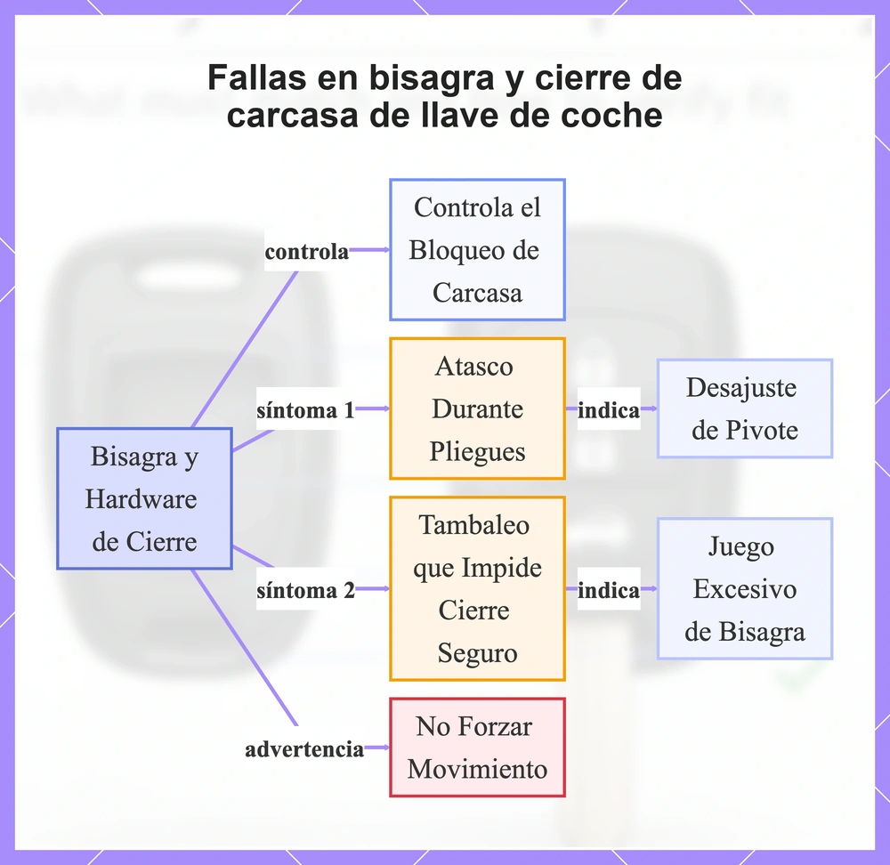 Fallas en bisagra y cierre de carcasa de llave de coche